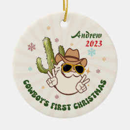 Personlig Baby Cowboy Första jul Julgransprydnad Keramik