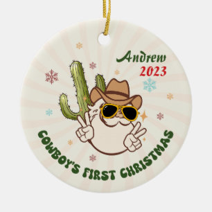 Personlig Baby Cowboy Första jul Julgransprydnad Keramik