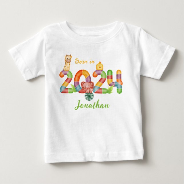 personlig baby djur gåva född 2024 t shirt (Framsida)