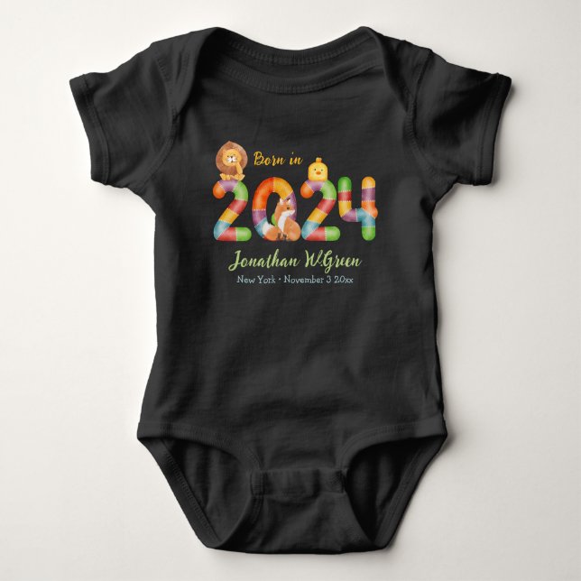 personlig baby djur gåva född 2024 t shirt (Framsida)