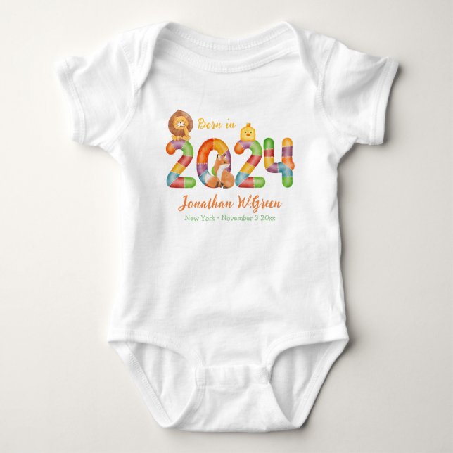 personlig baby djur gåva född 2024 t shirt (Framsida)