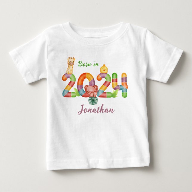 personlig baby djur gåva född 2024 t shirt (Framsida)
