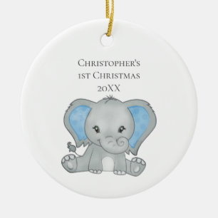 Personlig Baby Elefant Blå Baby 1:a Jul Julgransprydnad Keramik