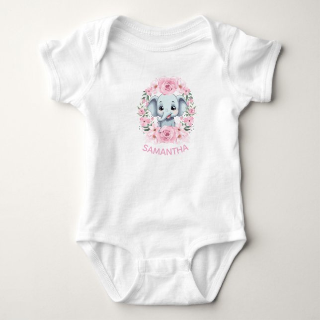 Personlig baby elefant bodysuit present t shirt (Framsida)