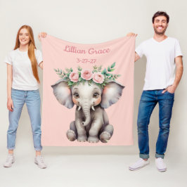 Personlig Baby Elephant Girl's Safari Nursery Fleecefilt