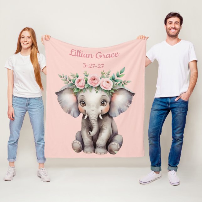 Personlig Baby Elephant Girl's Safari Nursery Fleecefilt (På plats)