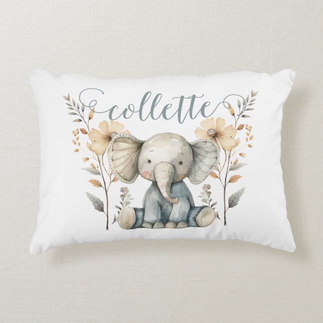 Personlig Baby Elephant Nursery Prydnadskudde (Framsidan)