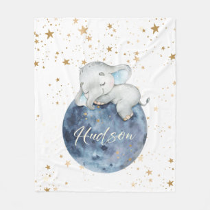 Personlig Baby Elephant på Måne   50 x 60 Ull Fleecefilt
