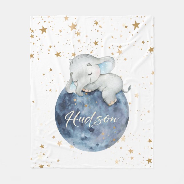 Personlig Baby Elephant på Måne | 50 x 60 Ull Fleecefilt (Framsidan)