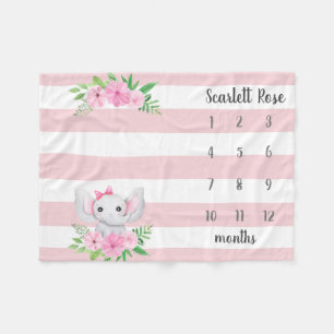 Personlig Baby Elephant Photo Milestone Fleecefilt