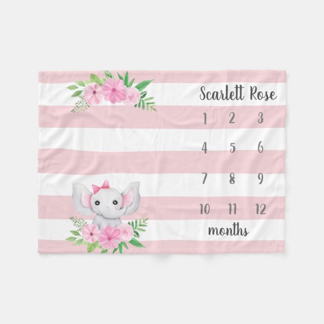 Personlig Baby Elephant Photo Milestone Fleecefilt (Framsidan (Horisontell))