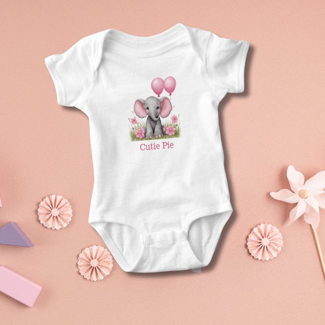 Personlig Baby Elephant Rosa Baby Shower Gift T Shirt (Personalized Pink Gray Baby Elephant Baby Body Suit. Baby shower gift, Gift for new baby girl)
