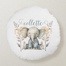 Personlig Baby Elephant Rund Kudde