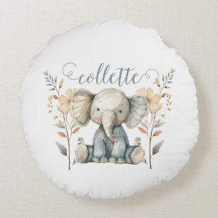 Personlig Baby Elephant Rund Kudde