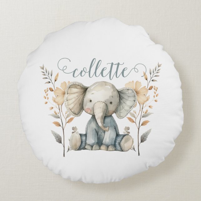 Personlig Baby Elephant Rund Kudde (Baksidan)