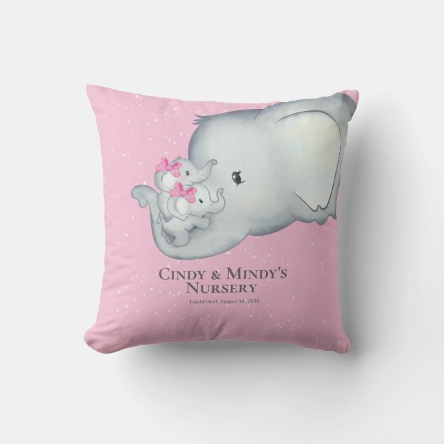 Personlig Baby Elephant Twillingar Mamma Kudde (Framsida)
