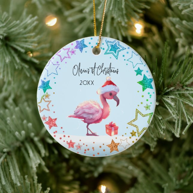 Personlig Baby Flamingo, Baby Första jul Julgransprydnad Keramik (Träd)