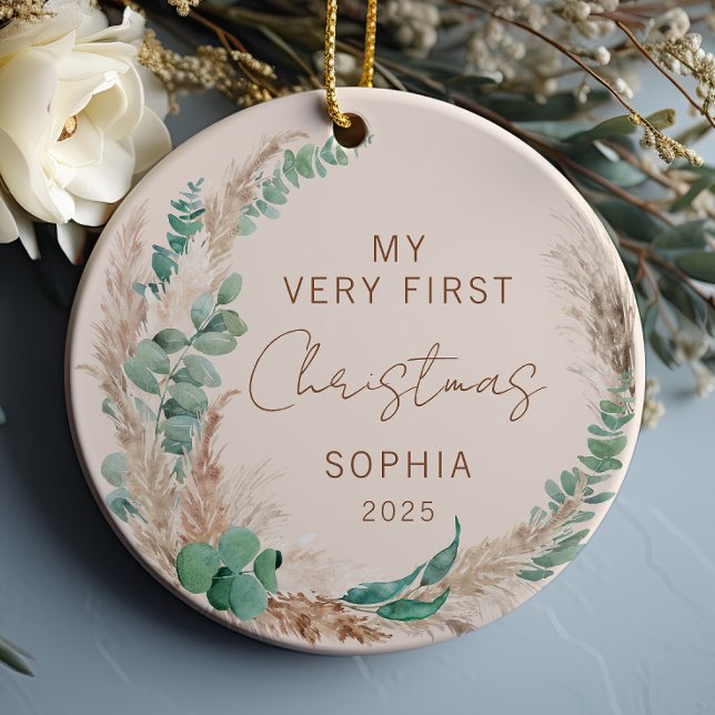 Personlig Baby Första jul Boho Julgransprydnad Keramik (Skapare uppladdad)