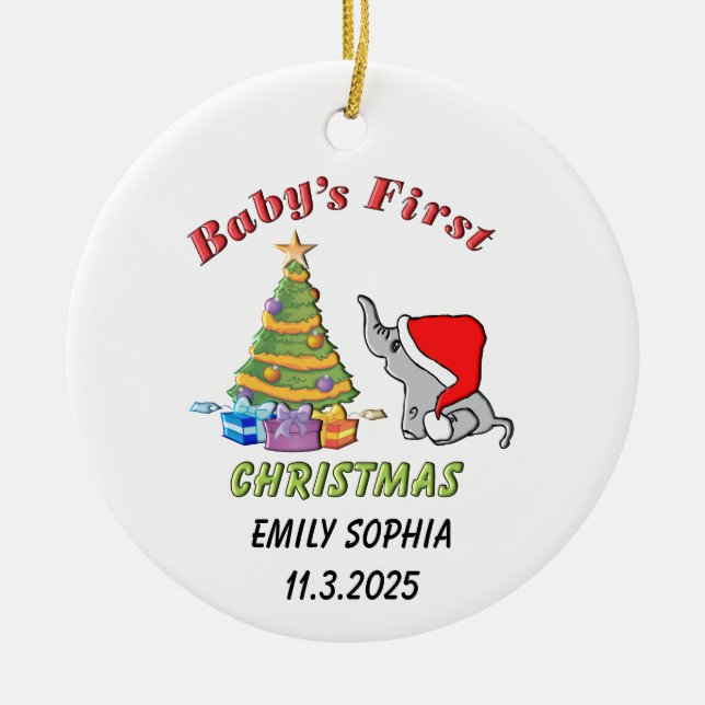 Personlig Baby Första jul med Elephant Julgransprydnad Keramik (Framsidan)