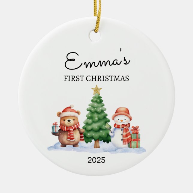 Personlig Baby Första julen, Bear Gift Julgransprydnad Keramik (Framsidan)