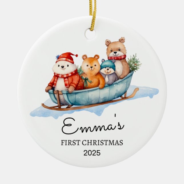 Personlig Baby Första julen, Bears Gift Julgransprydnad Keramik (Framsidan)