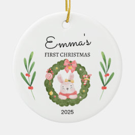 Personlig Baby Första julen, Bunny Gift Julgransprydnad Keramik
