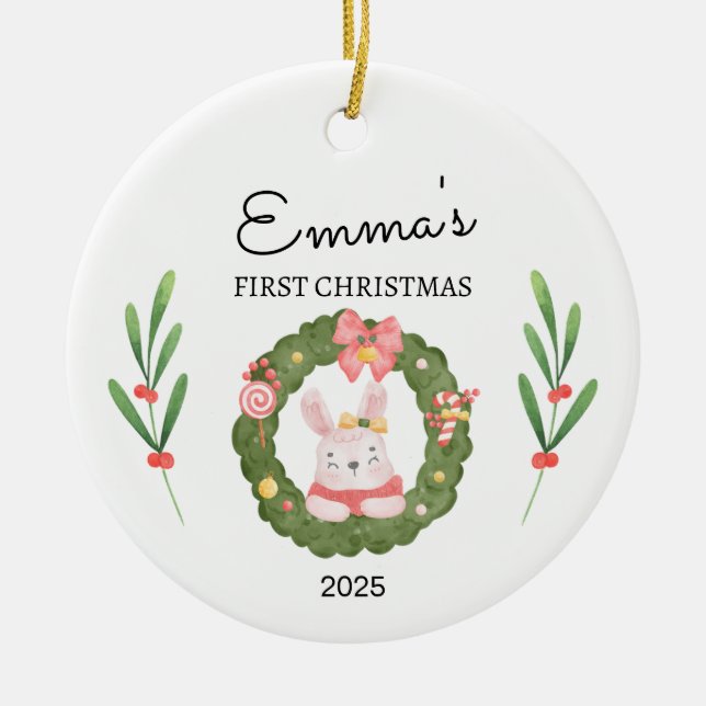 Personlig Baby Första julen, Bunny Gift Julgransprydnad Keramik (Framsidan)