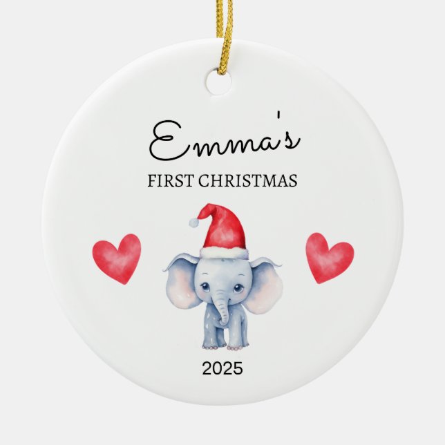 Personlig Baby Första julen, Elephant Gift Julgransprydnad Keramik (Framsidan)
