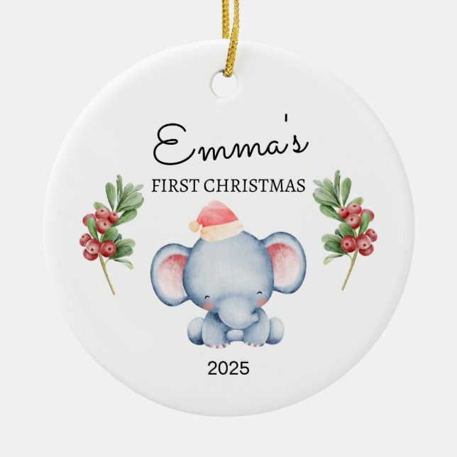 Personlig Baby Första julen, Elephant Gift Julgransprydnad Keramik (Framsidan)
