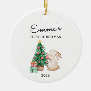 Personlig Baby Första julen, Rabbit Gift Julgransprydnad Keramik