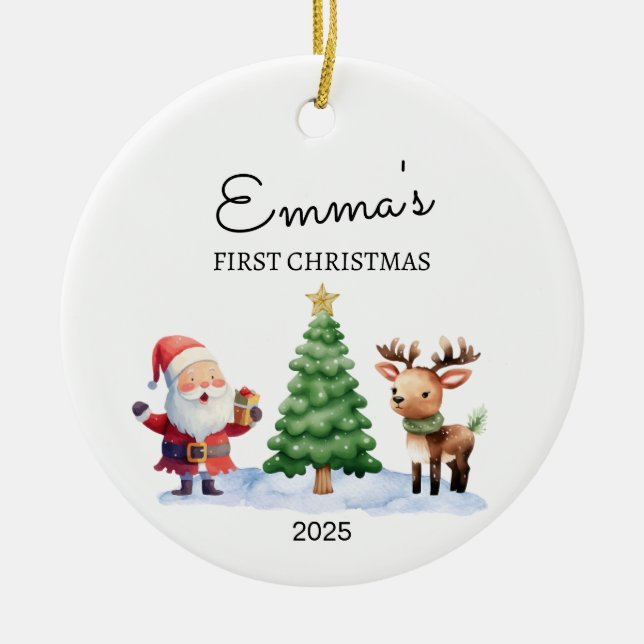 Personlig Baby Första julen, Santa Gift Julgransprydnad Keramik (Framsidan)