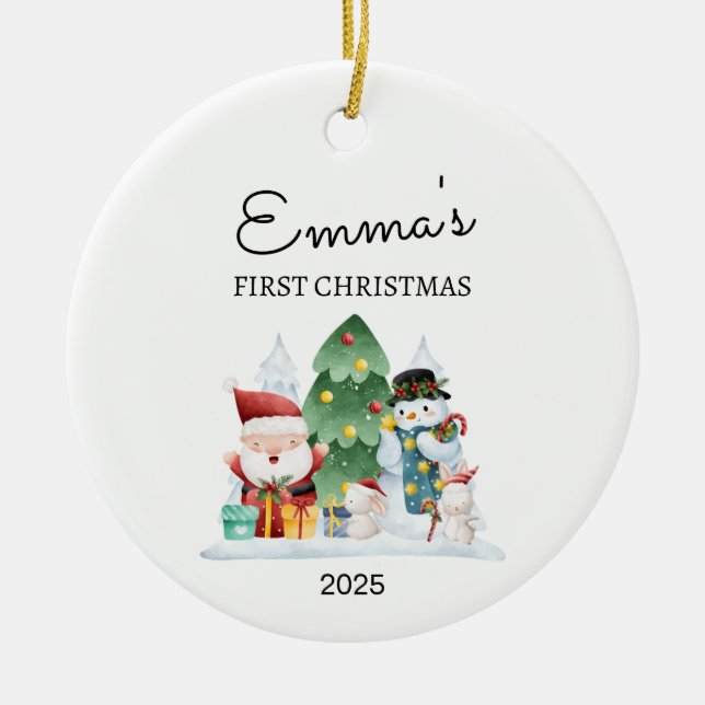 Personlig Baby Första julen, Santa Gift Julgransprydnad Keramik (Framsidan)
