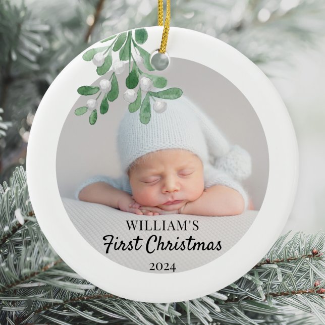 Personlig Baby första julfotfoto Julgransprydnad Keramik (Skapare uppladdad)