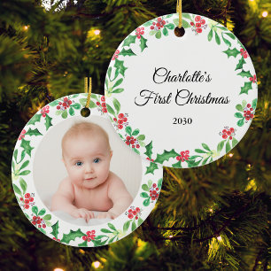 Personlig Baby Första julfotfoto Julgransprydnad Keramik