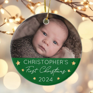 Personlig Baby Första julfotfoto Julgransprydnad Keramik
