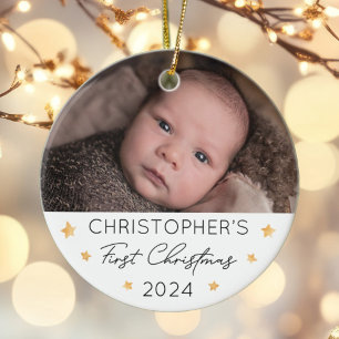 Personlig Baby Första julfotfoto Julgransprydnad Keramik