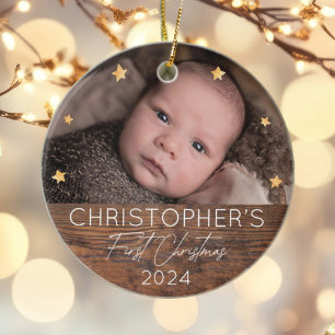 Personlig Baby Första julfotfoto Julgransprydnad Keramik