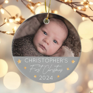 Personlig Baby Första julfotfoto Julgransprydnad Keramik