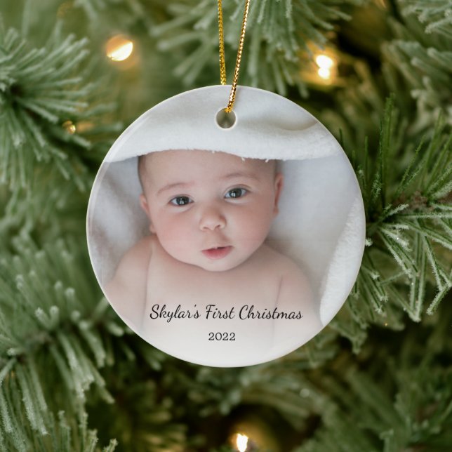 Personlig Baby: Första julfotfoto Namn Julgransprydnad Keramik (Träd)