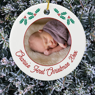 Personlig Baby Första julfoto Julgransprydnad Keramik