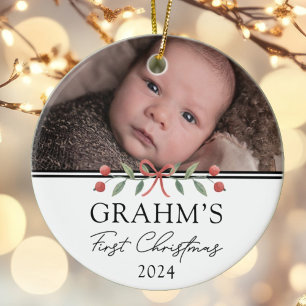 Personlig Baby Första julfoto Julgransprydnad Keramik