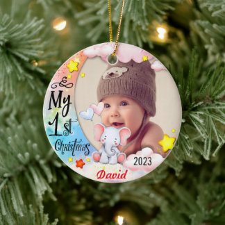 Personlig Baby första julfoto Ornament