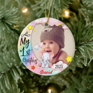 Personlig Baby första julfoto Ornament