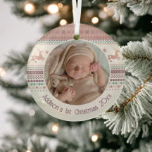 Personlig Baby Första juljulen Rosa Reindeer