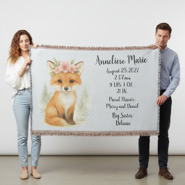 Personlig Baby Fox Birth Stats Girls' Nursery Filt