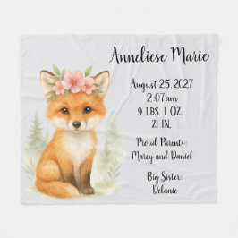Personlig Baby Fox Birth Stats Girls' Nursery Fleecefilt