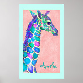 personlig baby giraffe art poster