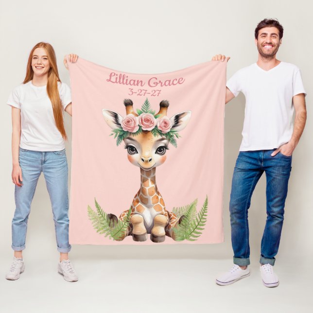 Personlig Baby Giraffe Feminine Safari Nursery Fleecefilt (På plats)