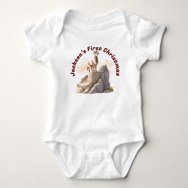 Personlig Baby Goats första jul, Woodland T Shirt (Framsida)