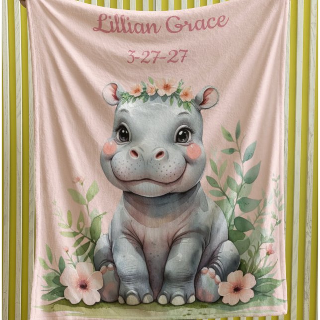 Personlig Baby Hippo Girl's Safari Nursery Fleecefilt (Skapare uppladdad)